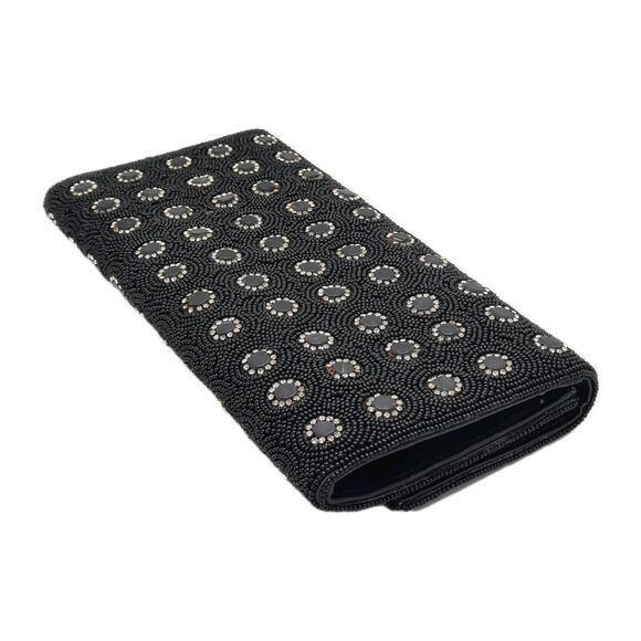 Deepa Gurnani Pattern Handmade Bead/Crystal Evening Bag Clutch Black NEW FLAWS - Picture 8 of 15